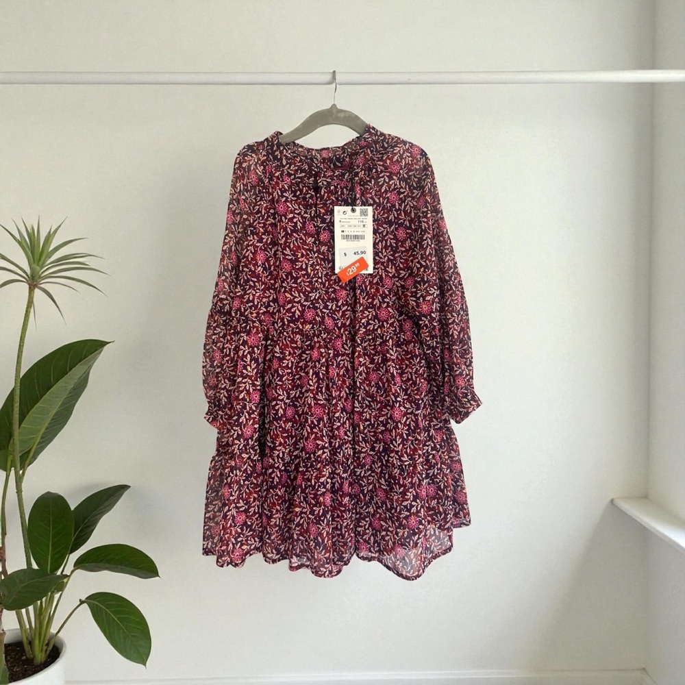 NEW Zara Kids Burgundy and Pink Floral Dress